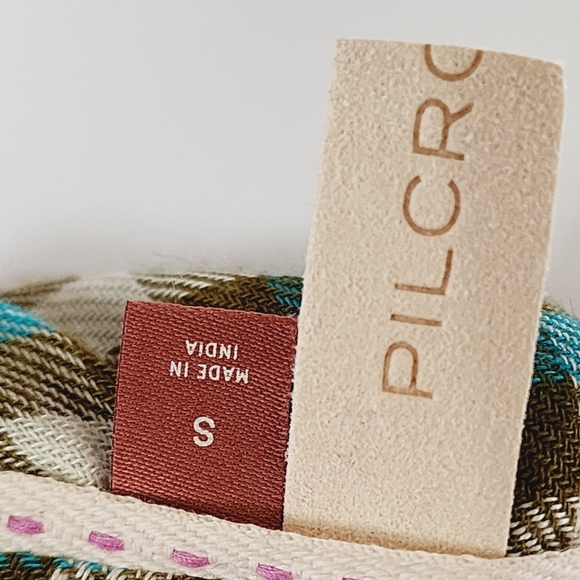 Anthropologie Pilcro Breezy Olive Turquoise  Checkered Flannel Button Down Small - Picture 9 of 12